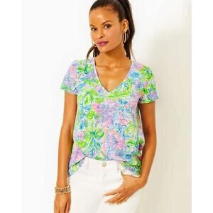 Lilly Pulitzer Etta V-neck Top - Multi Lilly Loves Hawaii Size L Large
